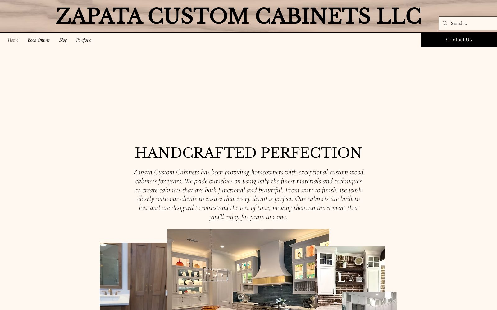 The current zapatacustomcabinets.com homepage