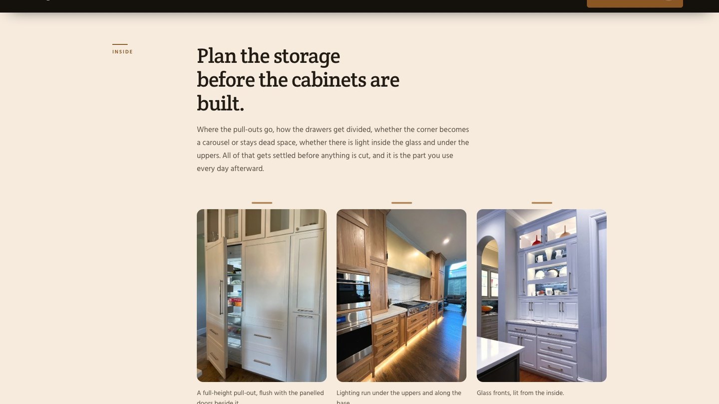 The cabinet details section of the new homepage